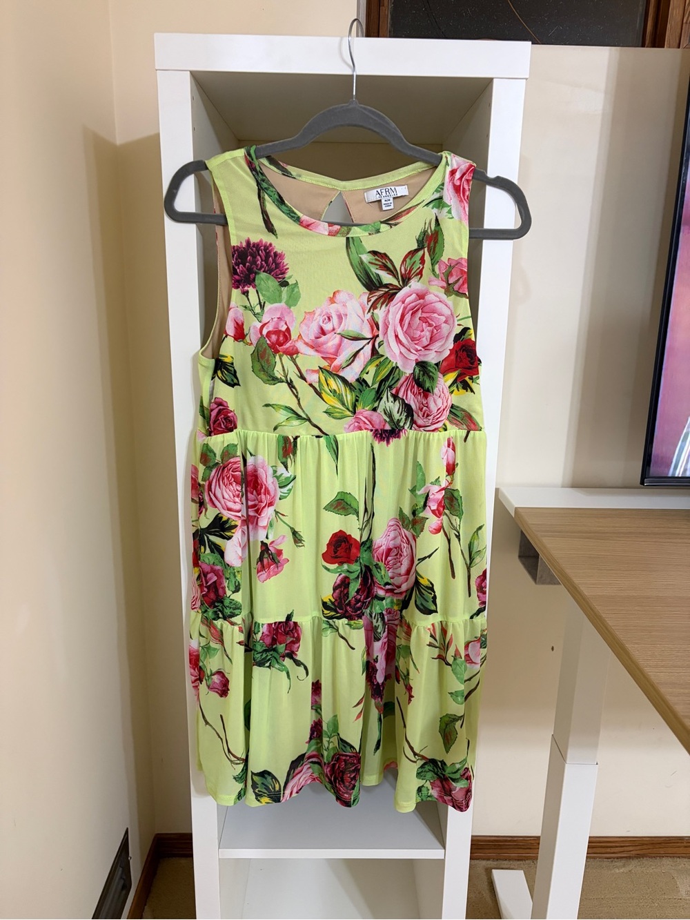 AFRM Lime Green Floral Sundress with Pink Roses|size M